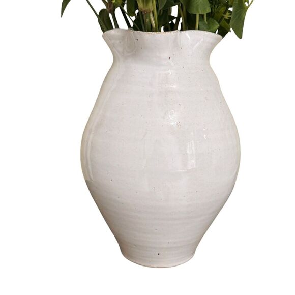 Studio Art Pottery Dimpled Floral Stoneware Pitcher Jug Signed Vase Cream/Blue - Picture 6 of 9